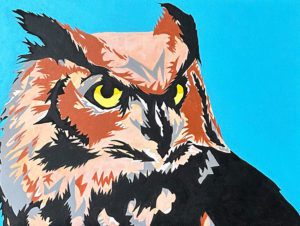 I like taking wildlife and putting it on loud colors to pop it! I actually think it shows the beauty in the creature itself better. This is the Owl you normally don’t see so easy. Acrylic on Canvas 1.5” Deep , 18x24”